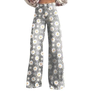 Amazon Gray Daisy Print Wide Leg Jeans